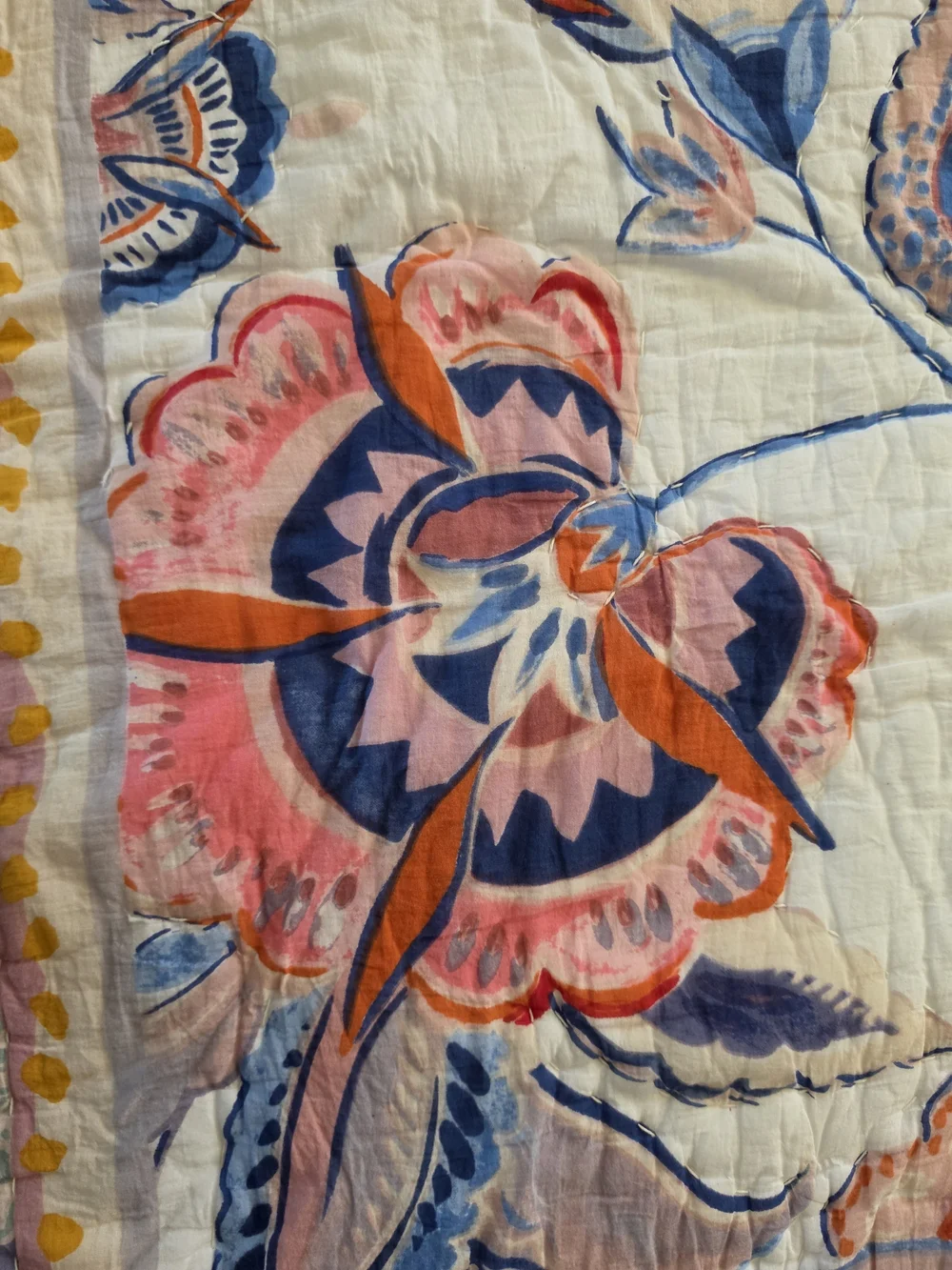 Anthropologie Brynne Floral Quilt And Two Shams in Coral, Navy & Lavender
